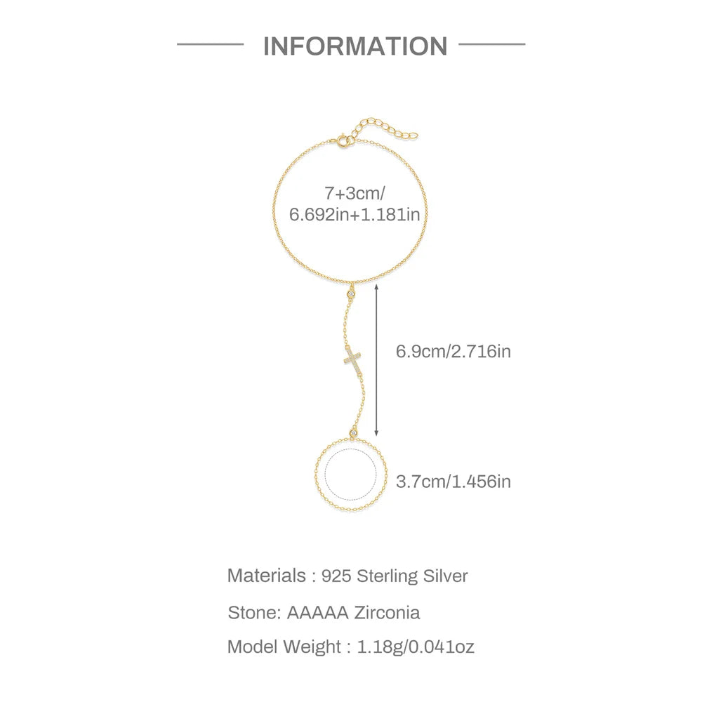 CANNER 925 Sterling Silver Flower Clover CZ Finger Ring Chain Bracelet For Women Ins Hand Chain Horse Eye Jewelry Party Gift