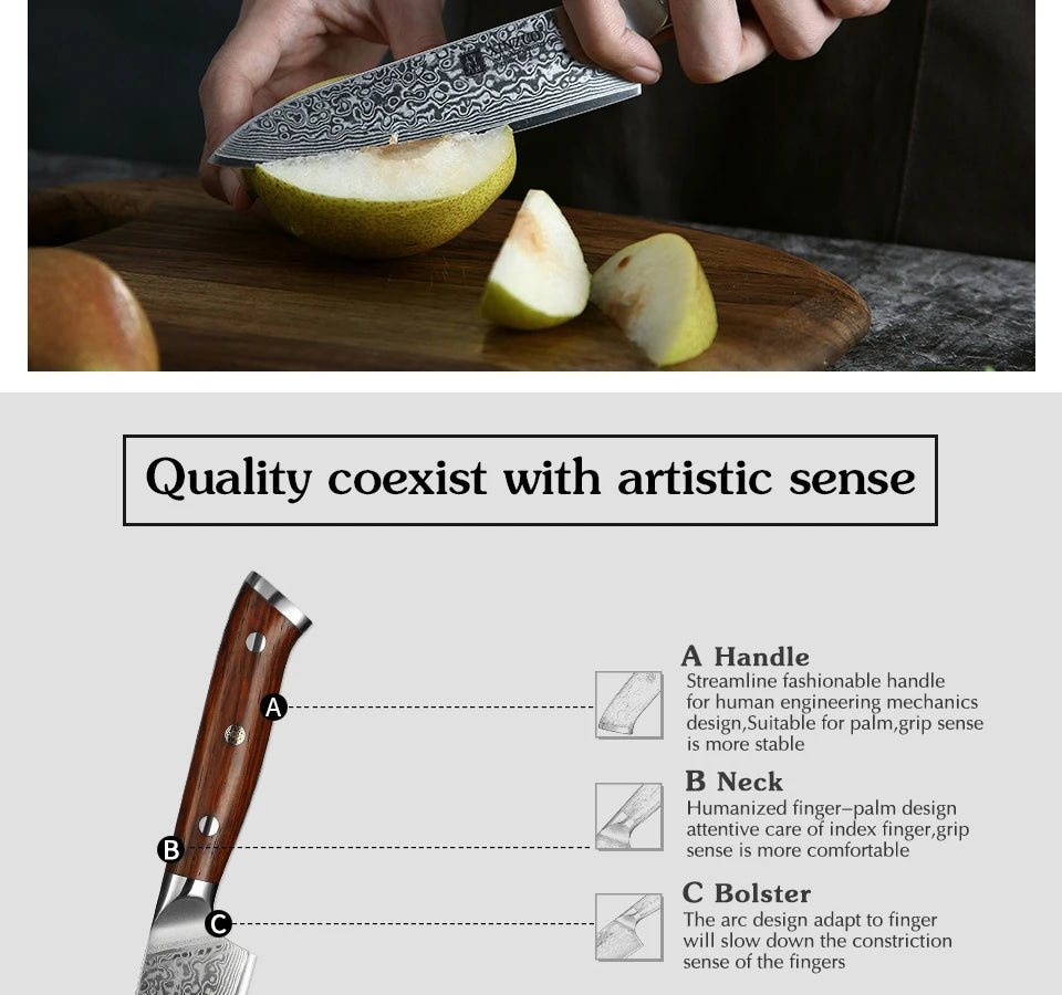 5'' Inch Utility Knives Japanese Damascus Steel Kitchen Knife Rosewood Handle