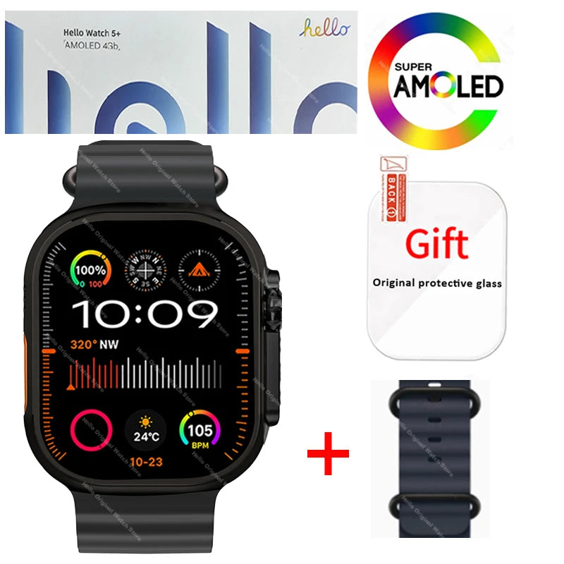Smartwatch 2026 Original Hello Watch 5 Plus ULTRA3 49mm HD AMOLED 4G ROM NFC DeepSeek GPS Compass Bluetooth Call Clock Men Women
