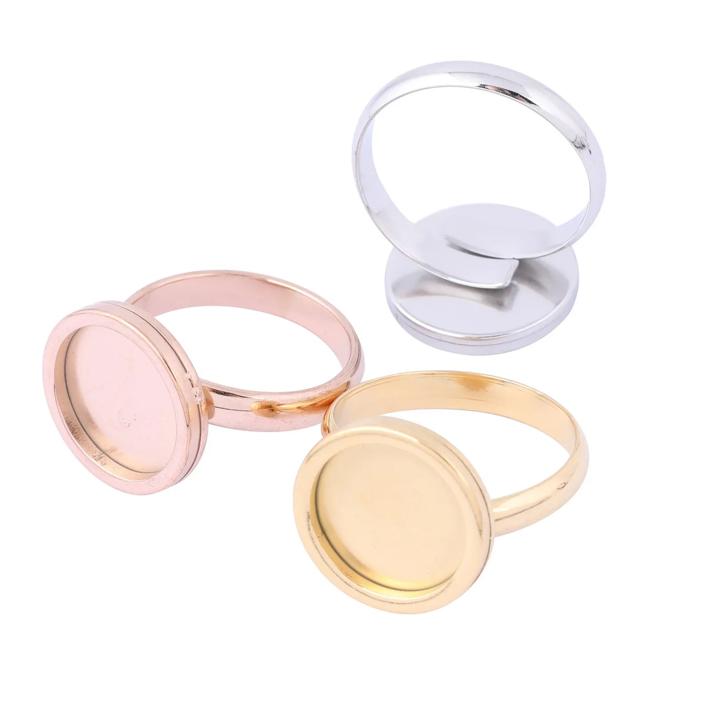 onwear 10pcs rose gold plated Fitting 12mm round cabochon ring blanks adjustable stainless steel base setting diy jewelry bezels