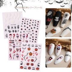 STZ-5D Halloween Nail Art Relief Sticker Horror Decals Parts Nail