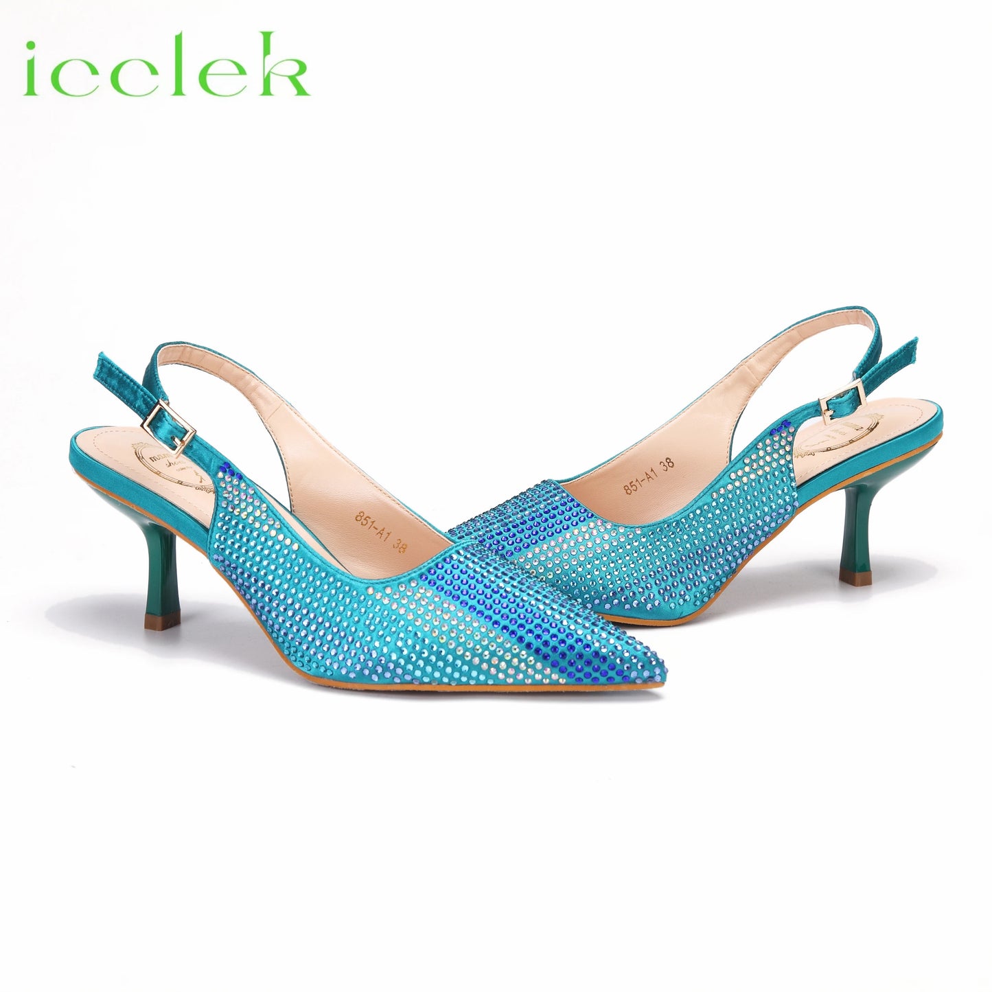2023 Hot Selling Teal Color Pointed Toe Ladies Shoes Matching Bag Set For Mature Women Wedding Party