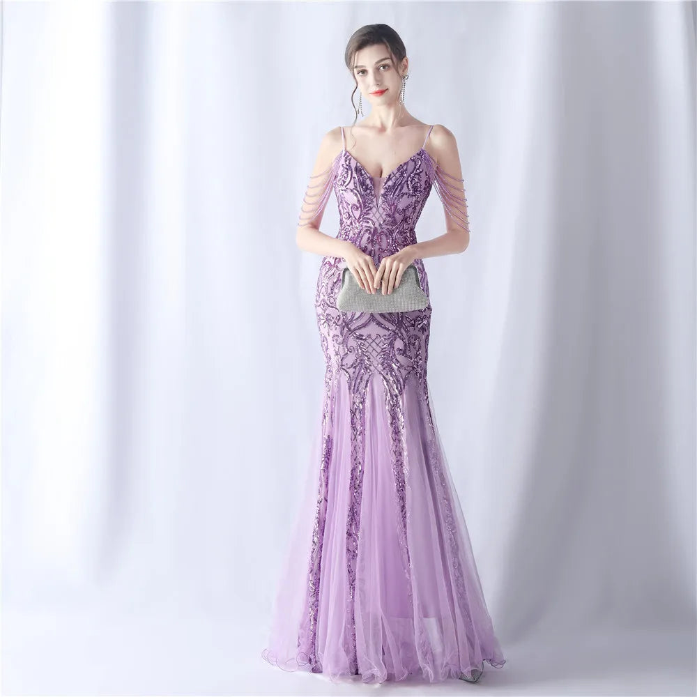 Homecoming Dresses: Women's Mermaid V Neck Sequin Party Maxi Dress