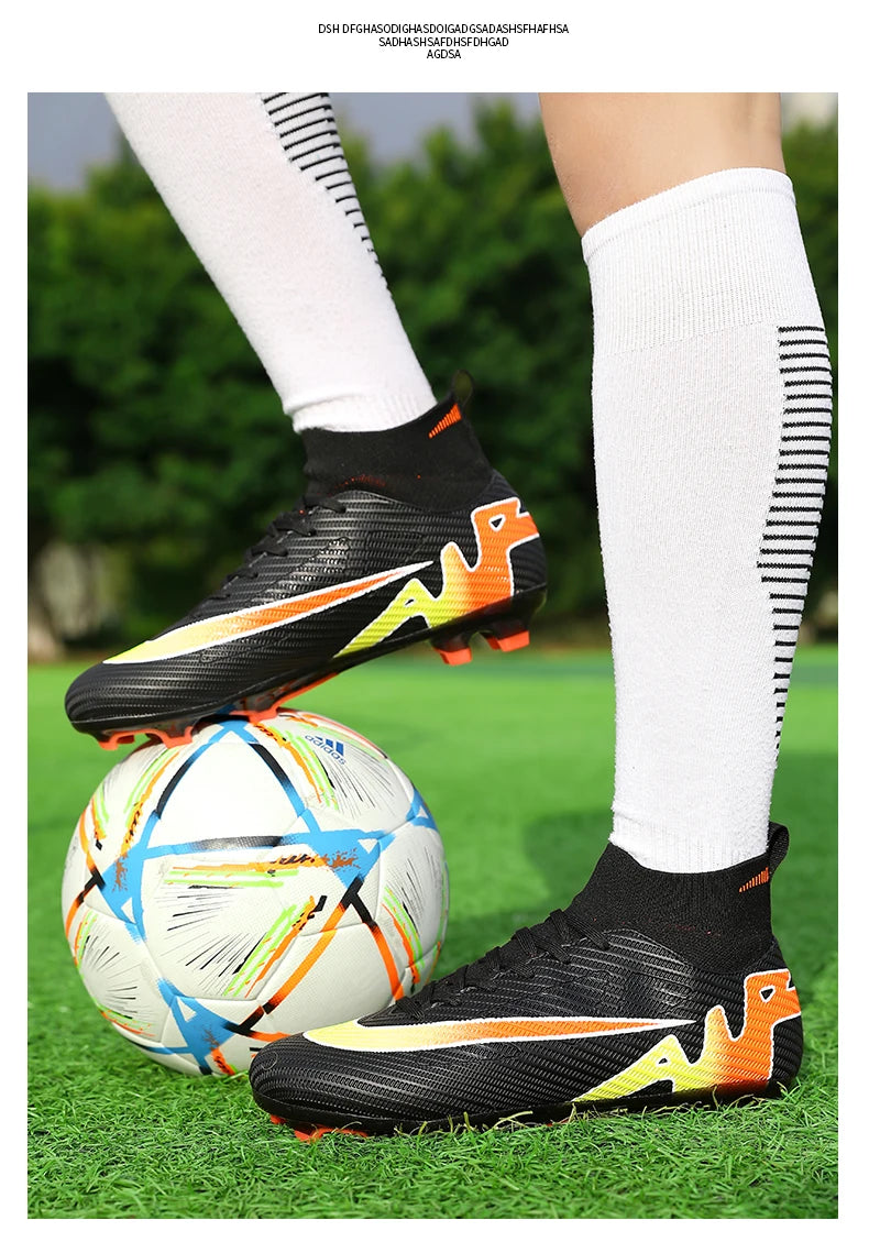 Professional Men High Ankle Football Boots Soccer Cleats TF/FG Training