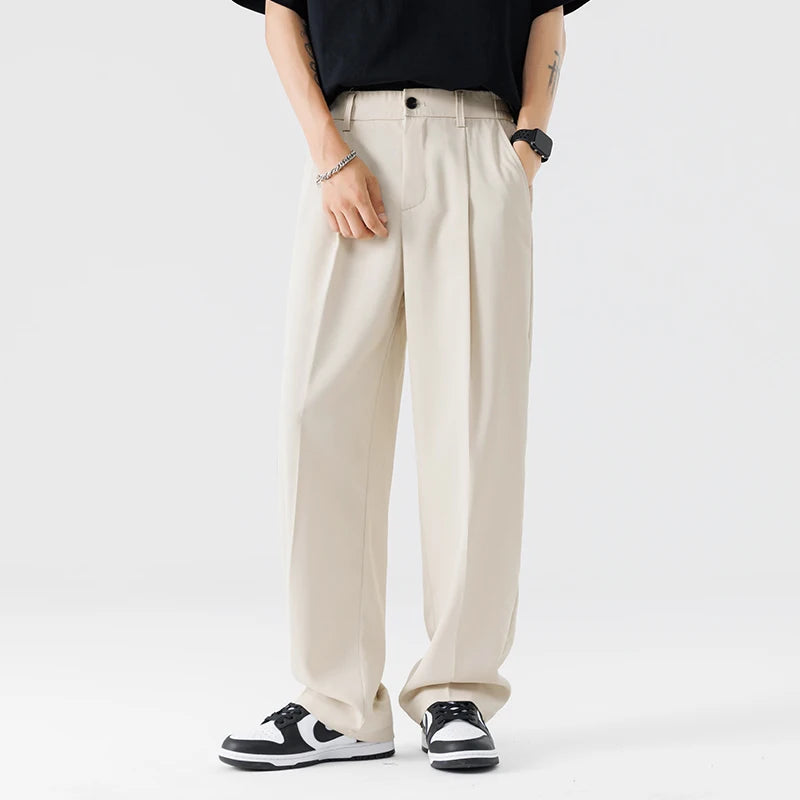 Men Suit Pants Casual Pant Solid Wide Leg Business Trousers Straight