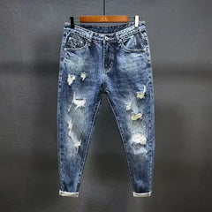 Torn Mens Cowboy Pants with Print Ripped Broken Holes Graphic Trousers