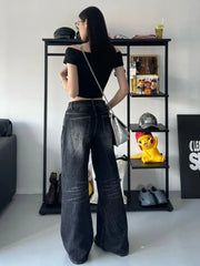 Y2k Black Jeans Women Baggy Vintage High Street Oversized Denim Trousers