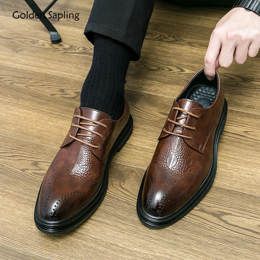 Golden Sapling Fashion Brogue Shoes Men Dress Office Flats Men's Formal Shoe Casual Business Oxfords Leisure Businessman Flat
