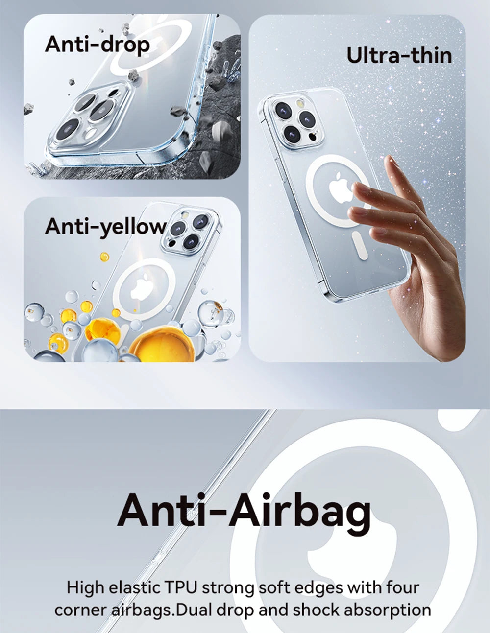 Magnetic Transparent Case For iPhone 15 14 13 Pro Max Case For Magsafe Wireless Charge Shockproof Cover Anti-fall