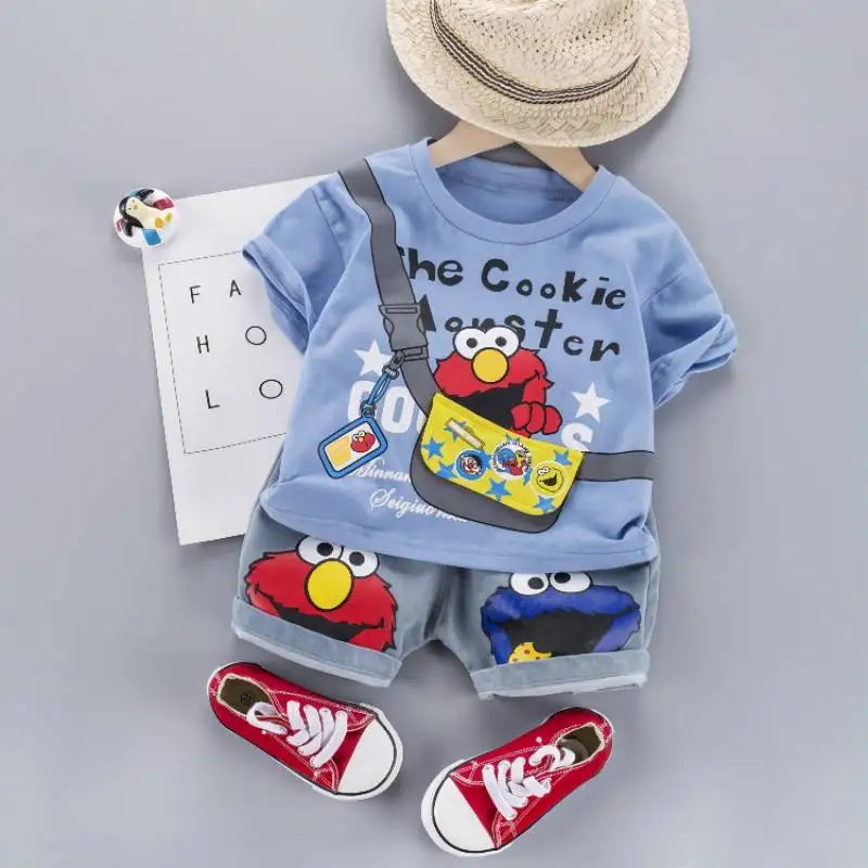 Summer Cotton Baby boys Clothing Suits Childrens girls Tshirt +Denim Shorts 2 Pcs Clothes sets