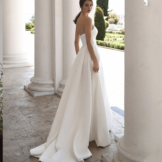 White Bridesmaid Dresses: Wedding Dress For Bride High Slit Simple Bridal Gown