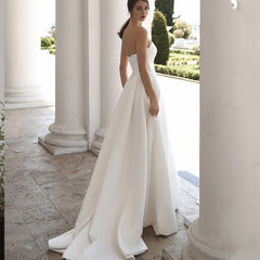 Wedding Dress For Bride High Slit Simple Bridal Gown Sleeveless Backless