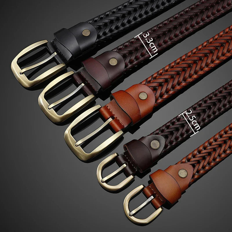 Luxury Men's Pin Buckle Braided Belt High Quality Braid Vintage Belt For Men's Casual Jeans Belt