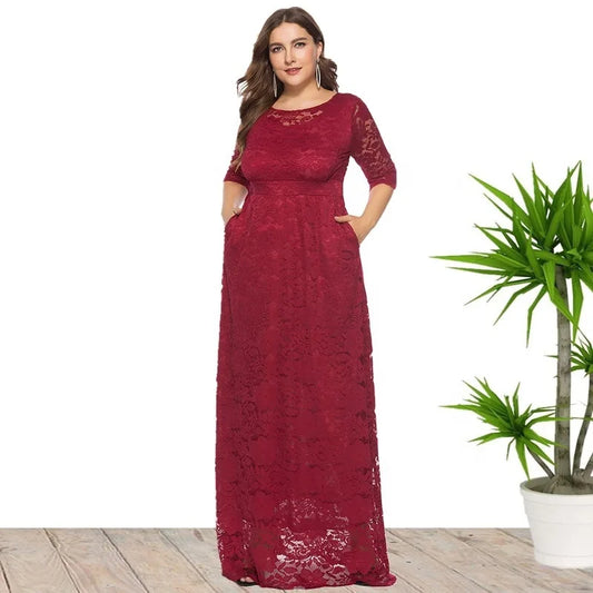 XL-6XL Plus Size African Dresses for Women Elegant African O-neck Lace Wedding Party Evening Maxi Dress Dashiki Africa Clothing