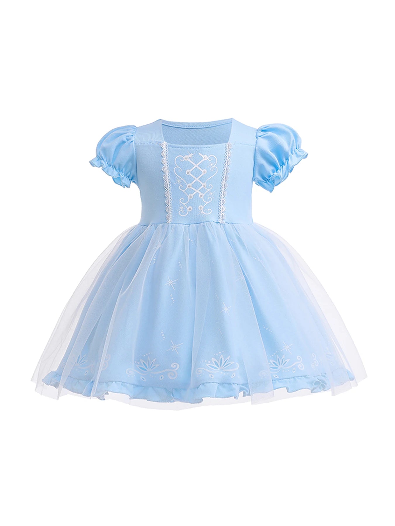 Girls cute stunning puff sleeve mesh princess dress, elegant and comfortable, birthday party performance dress up costume