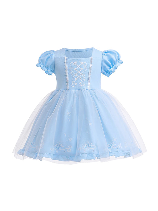 Girls cute stunning puff sleeve mesh princess dress, elegant and comfortable, birthday party performance dress up costume