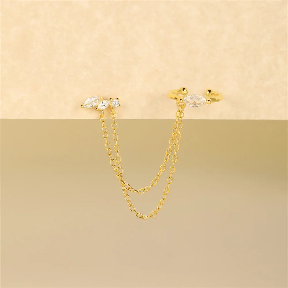 CANNER 1PC 925 Sterling Silver Horse Eye Chain Tassel Zircon Drop Earrings For Women Ins Minimalism Geometric Earrings Gift