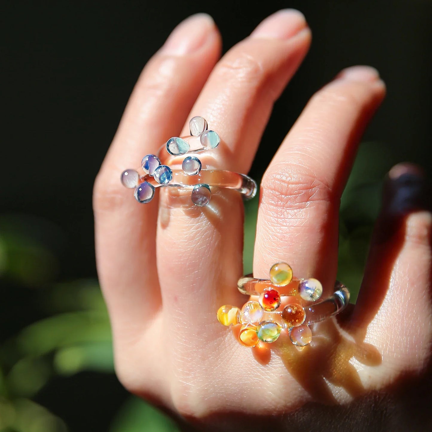 1pc Handcrafted Rainbow Glass Dewdrop Ring Colorful ball Ring Couple's Personalized High-end Round Ring Women Party Jewelry