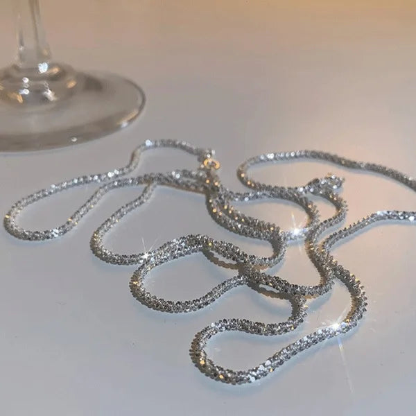 Silver Colour Sparkling Clavicle Chain Choker Necklace For Women Fine Jewelry