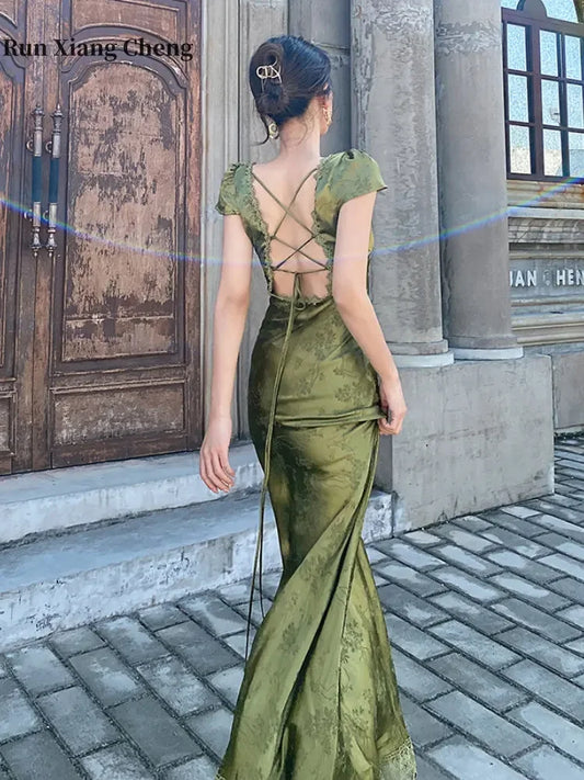 Evening wear Dresses: Women's Long Dress Turquoise V-neck Backless