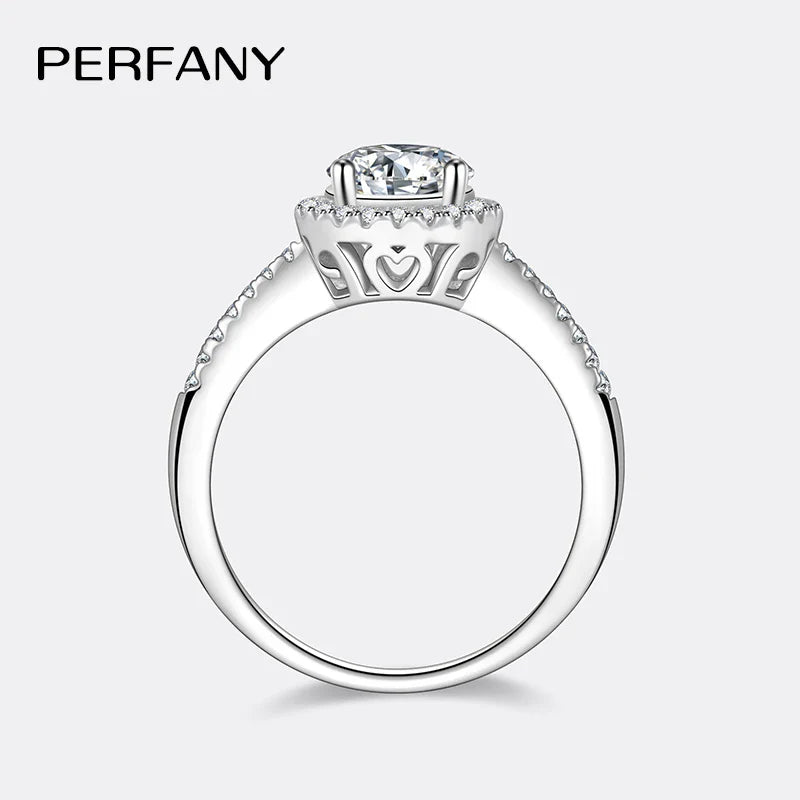 PERFANY Moissanite Ring For Women S925 Pure Silver Plated 18K White Gold Round Diamond Proposal Wedding High-end Jewelry