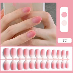 24pcs Sweet Summer Fake Nails Patches Pink Glitter Nude Press on Nails Women