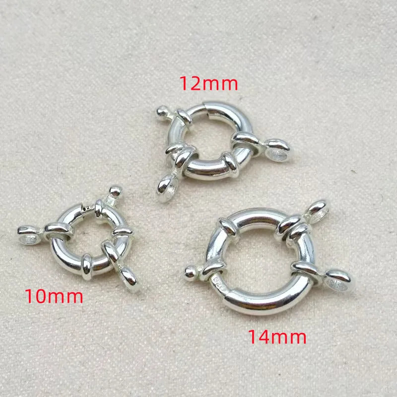 1Piece Solid 925 Sterling Silver Necklace Clasp 10mm Spring with 1 Strand Movable Nautical Ring for Bracelet DIY Jewelry