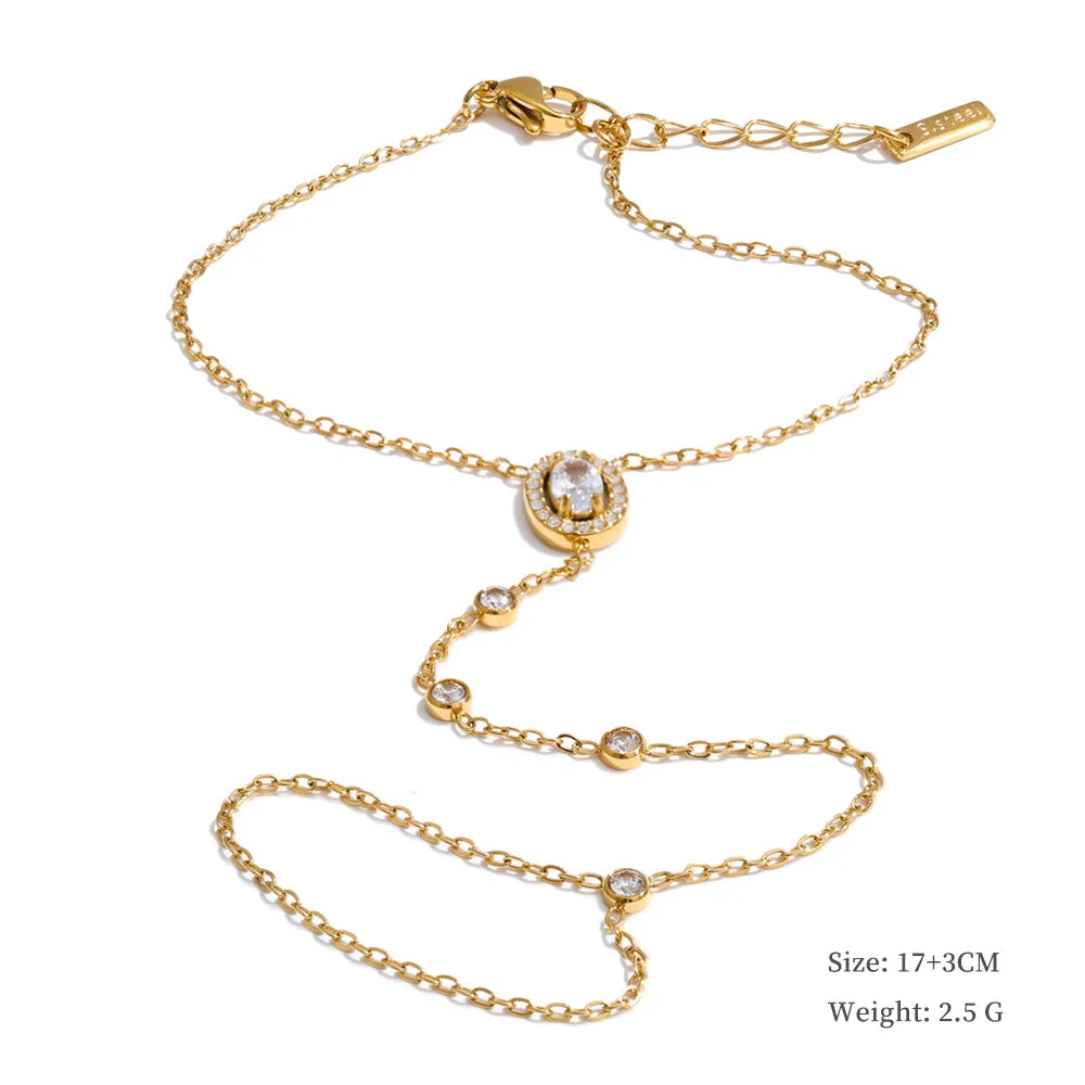 Yhpup Trendy Stainless Steel Zircon Beads Back of Hand Chain Finger Bracelet Fashion Chic Sexy Jewelry Waterproof Wholesale Gift