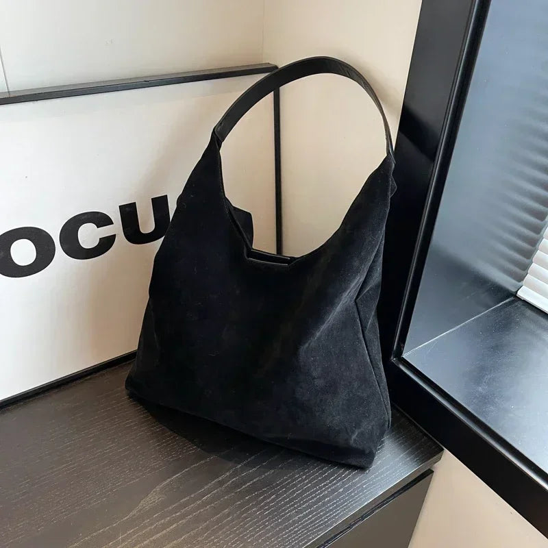 Women's Bag Large Capacity Suede Shoulder Bag Solid Color