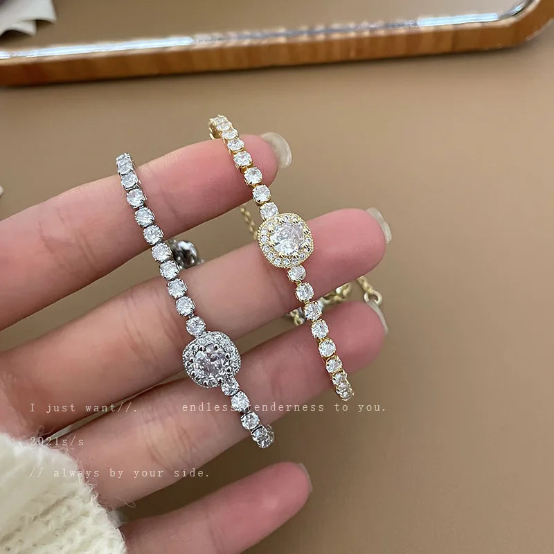 Full of Rhinestones Adjustable 18K Gold Plated Stainless Steel Bracelet For Women 2022 New Trendy Square Zircon Bracelet Jewelry
