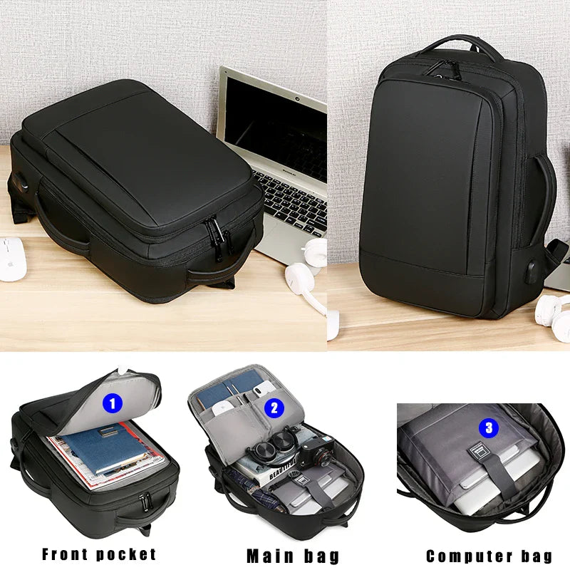 1Pcs Expandable Travel Backpack, Business casual men's backpack,with USB charging,waterproof fabric,suitable for daily commuting