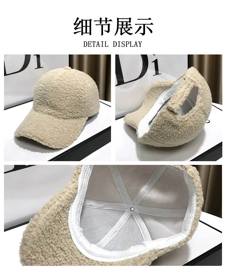 Winter Hats For Women Baseball Caps Plush Thickened Warm Baseball Cap Female Casual Solid Color Fashion Design Outdoor