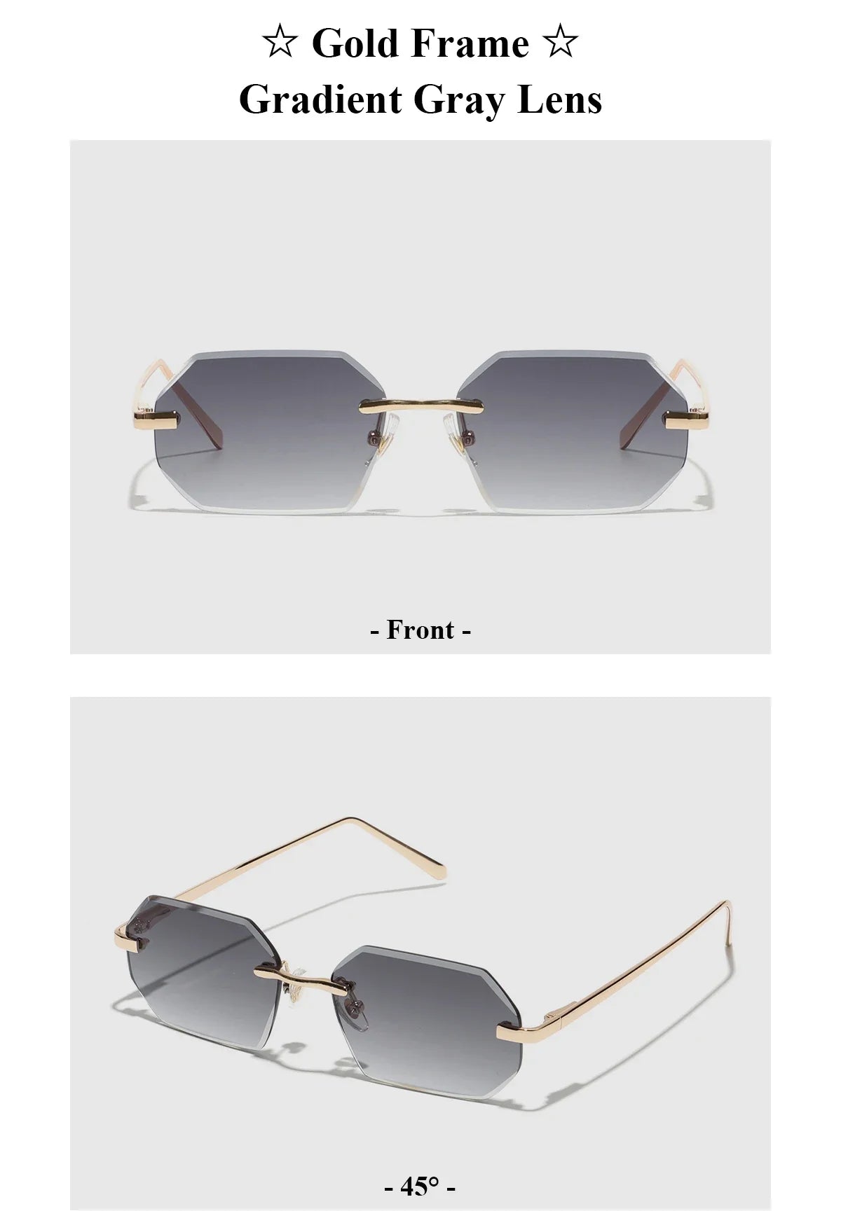 Ruiao Sunglasses Men Brand Designer Fashion Rimless Sun Glasses Shades Diamond Cut Lens Ladies Frameless Metal Eye glasses