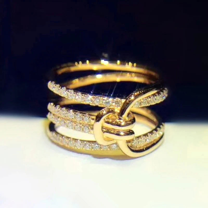 Women Finger Rings Gold Color Temperament Female Accessory with Dazzling