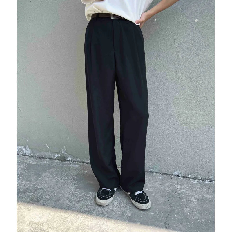 Men Fashion Social Mens Dress Pants Korean Loose Straight Wide Leg Pants Mens