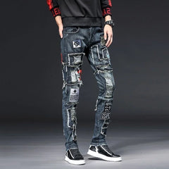 Fashion Trend Ripped Stitching Jeans Men Casual Slim Comfortable Breathable