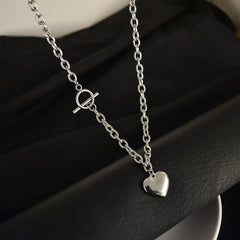 Punk Thick Lock Chain Heart Shape Pendant Choker Necklace for Women Retro Silver