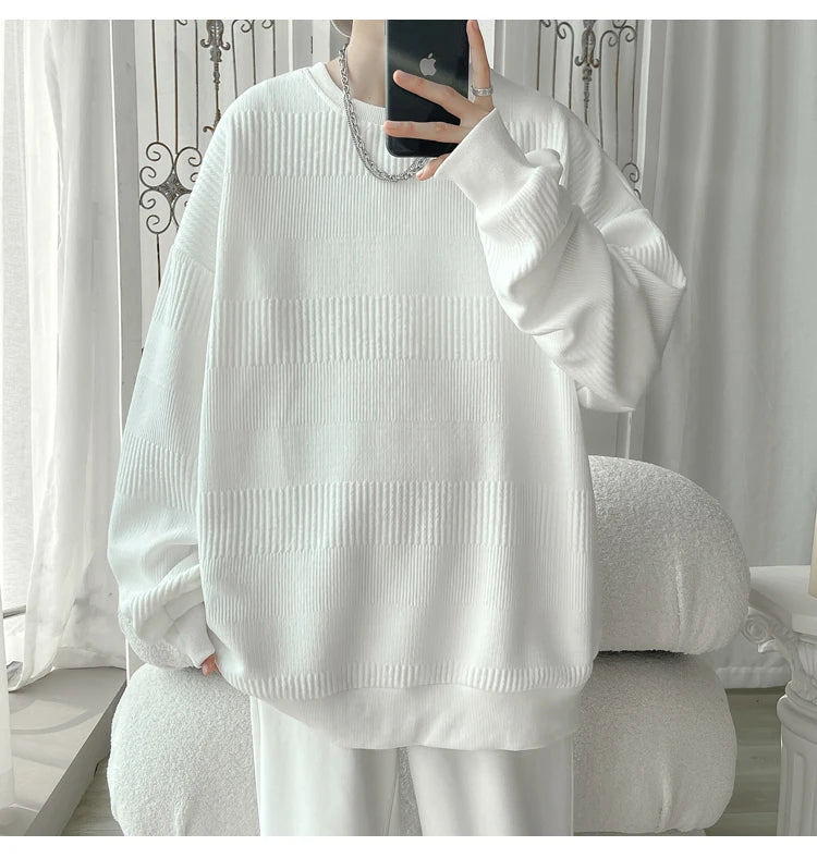 Hoodies Jacquard Sweatshirt Mens White Pullover Streetwear Casual Fashion Clothes
