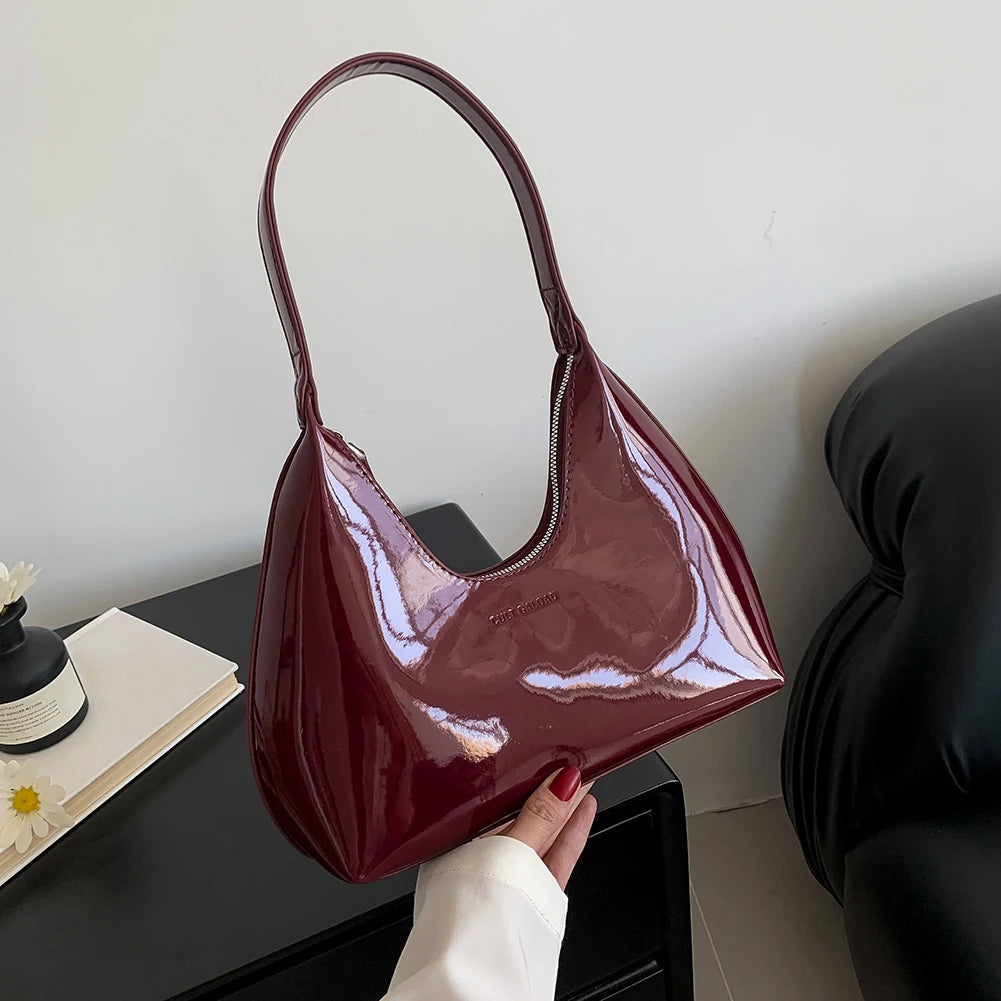 Women's Bag Patent Leather Tote Bag Fashion Shoulder Bag Versatile Crescent Bag