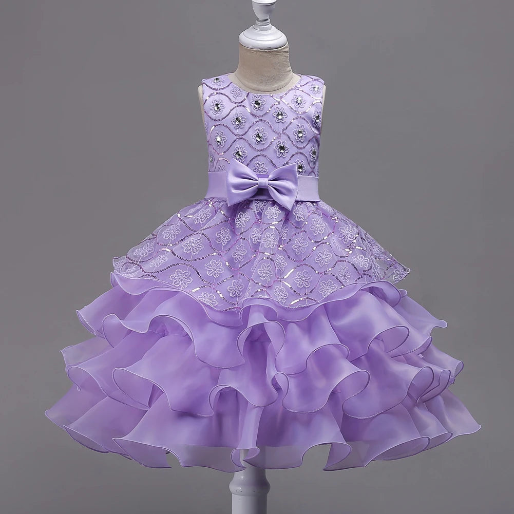 Children's wedding dress, princess dress, girl's program performance dress, diamond decoration cake, fluffy skirt