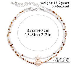 Layered Small Seed Beads Chains with Starfish Turtle Choker Necklace for Women