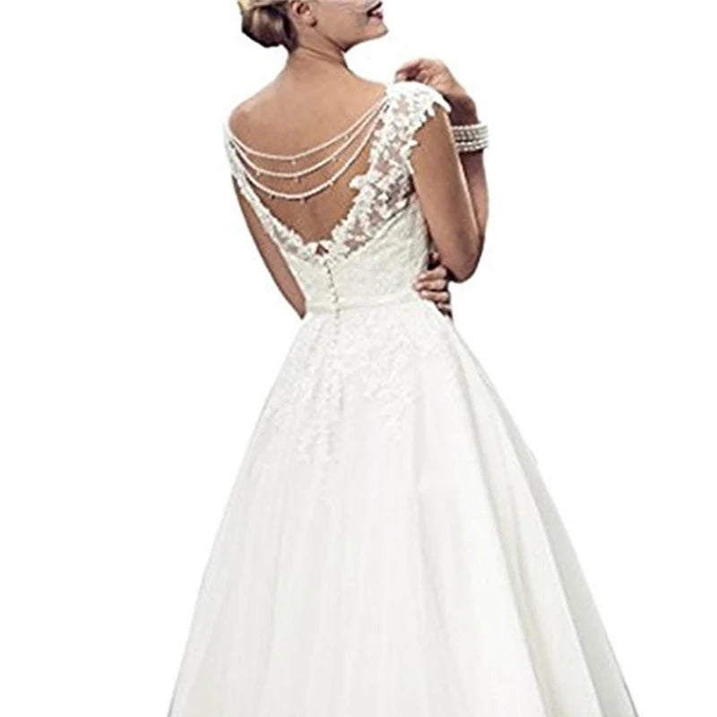 White Bridesmaid Dresses: White Lace Bride Wedding Dresses Sleeveless Back