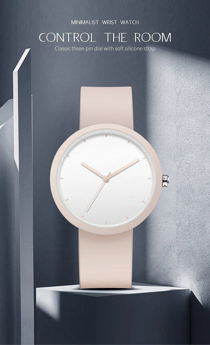 Minimalism Watch For Women 41mm Case with PVD Finish Rubber Strap