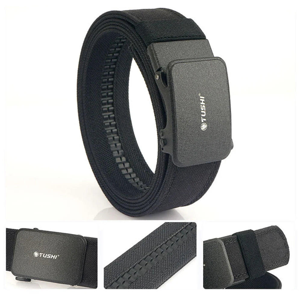 TUSHI New Hard Tactical Belt for Men Metal Automatic Buckle IPSC Gun Belt 1100D Nylon Military Belt Outdoor Sports Girdle Male