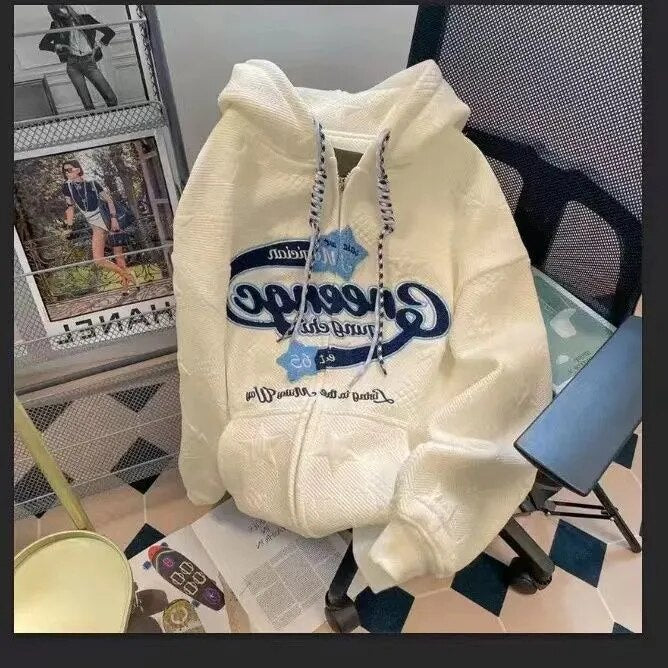 Embroidery Star Letter zipper cardigan hooded sweatshirt men women Shin Hooded