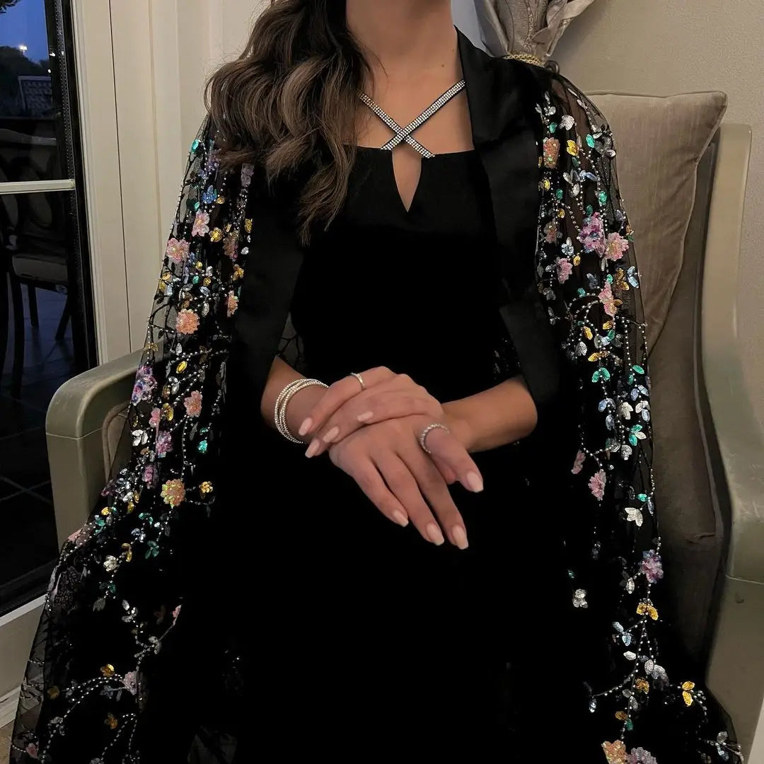 Homecoming Dresses: Prom Dresses Cape 2-Piece Ankle-Length Black