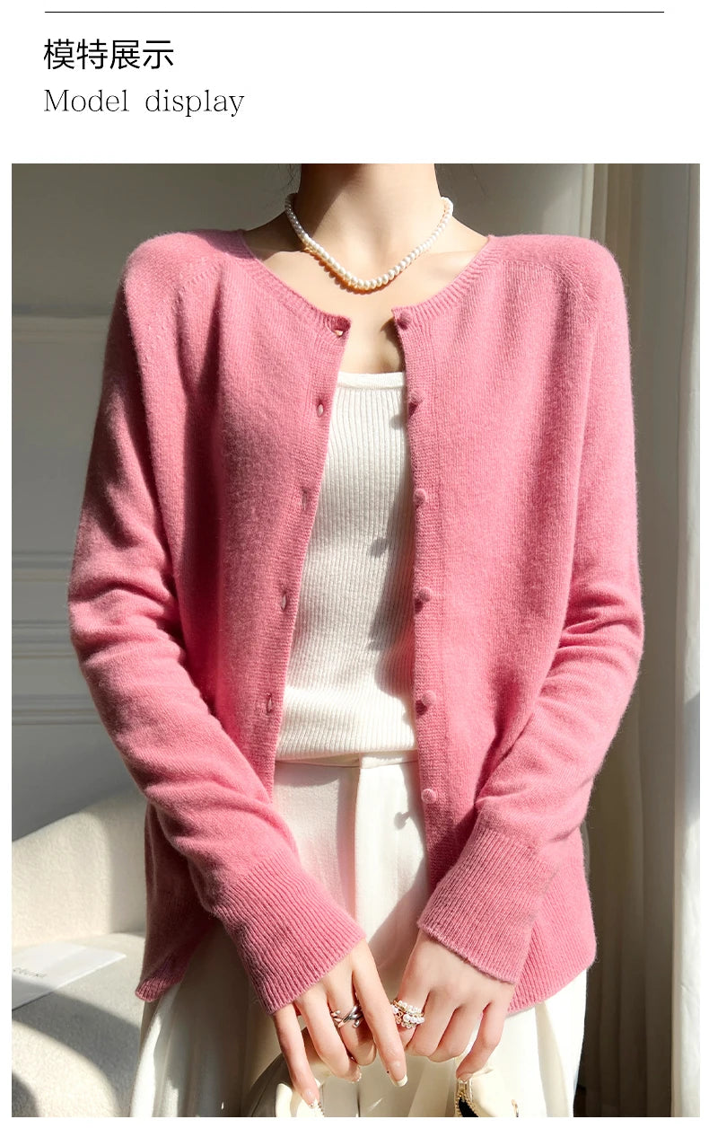 Women 100% Wool Cardigans Sweater Solid Casual Warm Outerwear