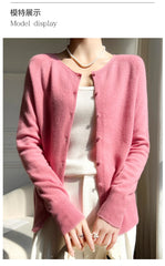 Women 100% Wool Cardigans Sweater Solid Casual Warm Outerwear