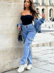 Women Wide Leg Baggy Jeans Lady Vintage Y2K Punk High Waist Loose Cargo Denim Pants