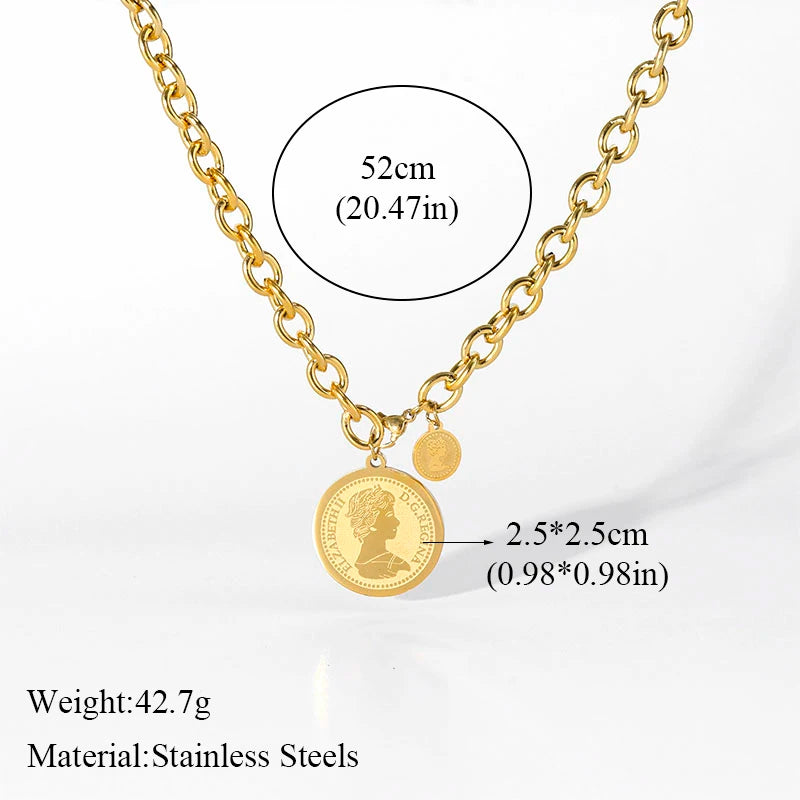 316L Stainless Steel Exaggerated Gold Color Thick Chain Pendant Necklace For Women